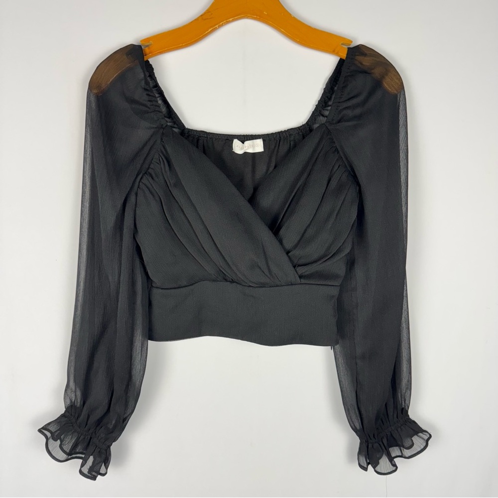 Air Space Elegant Black Sheer Long Sleeve Top
